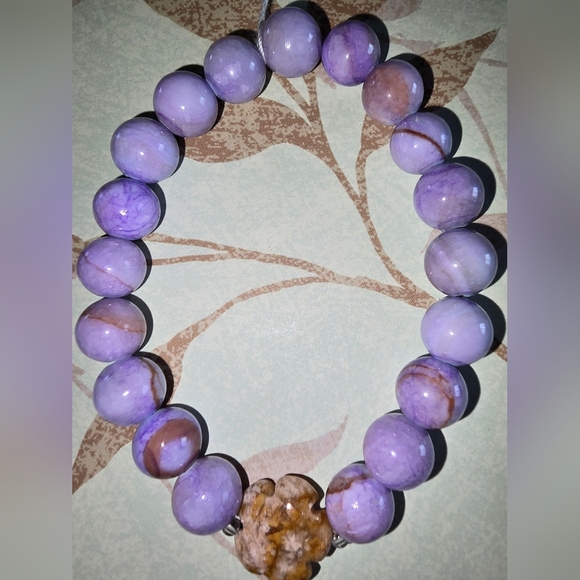 10mm Persian Gulf Chalcedony With Pink Ocean Agate Flower Bracelet - Picture 4 of 5